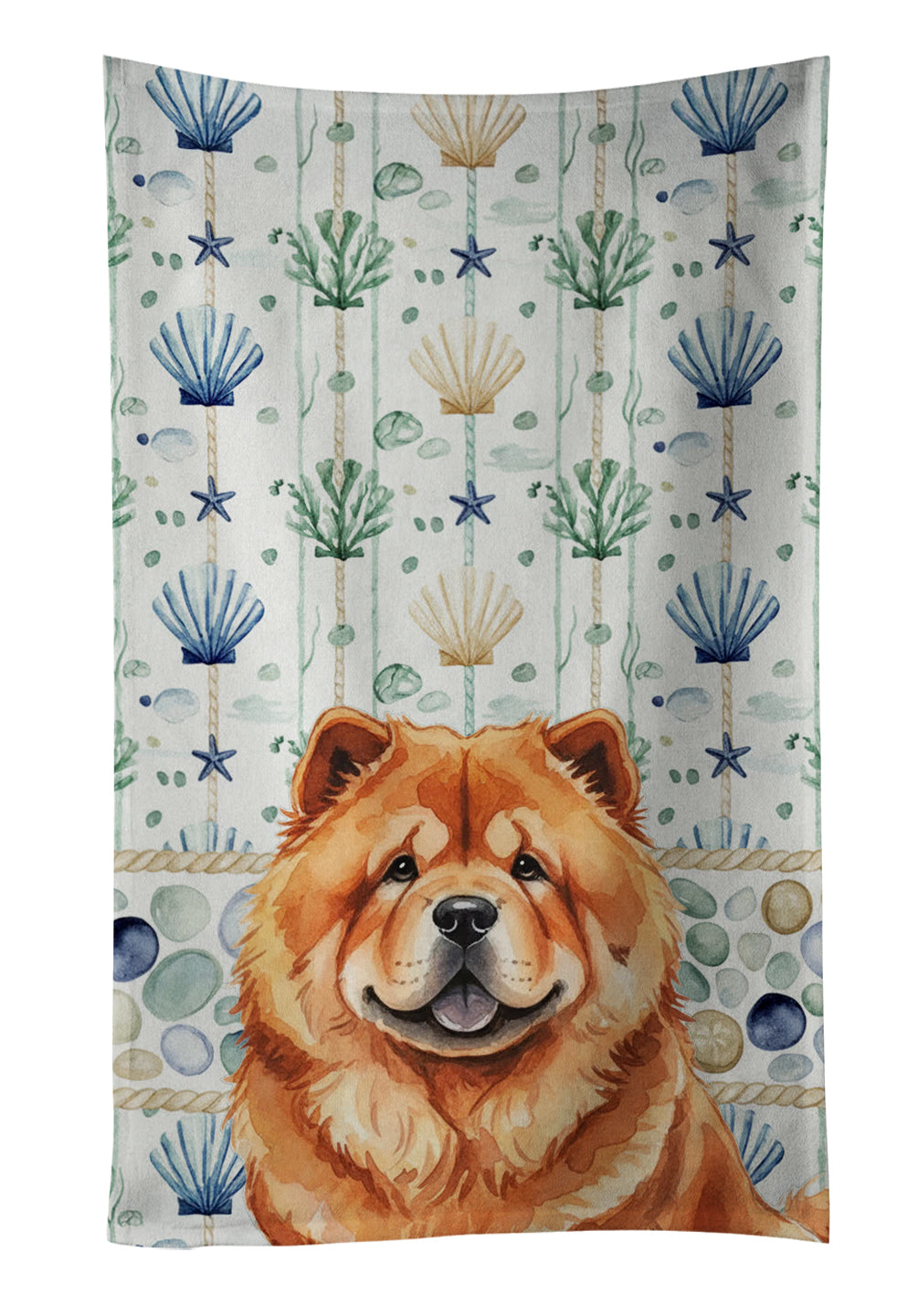 Caroline's Treasures Red Chow Chow Coastal Sea Glass Kitchen Towel