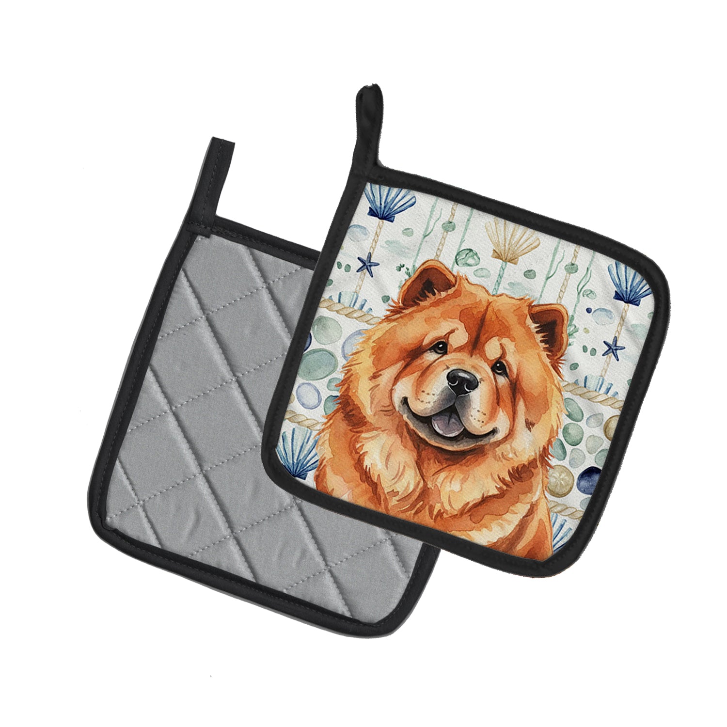 Caroline's Treasures Red Chow Chow Coastal Sea Glass Pair of Pot Holders