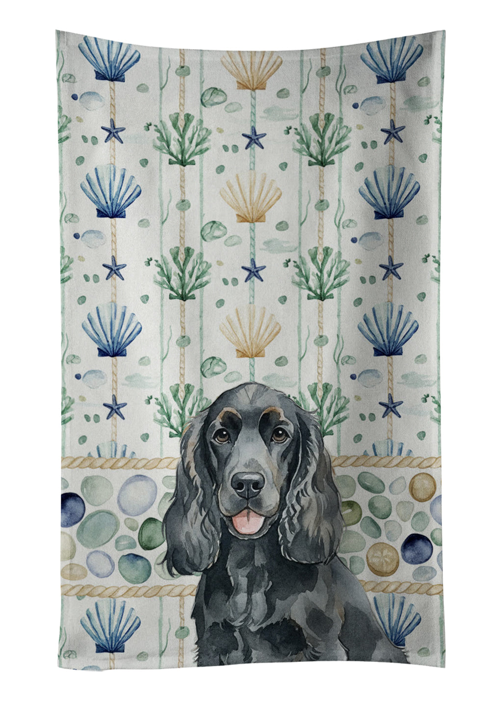 Caroline's Treasures Black Cocker Spaniel Coastal Sea Glass Kitchen Towel