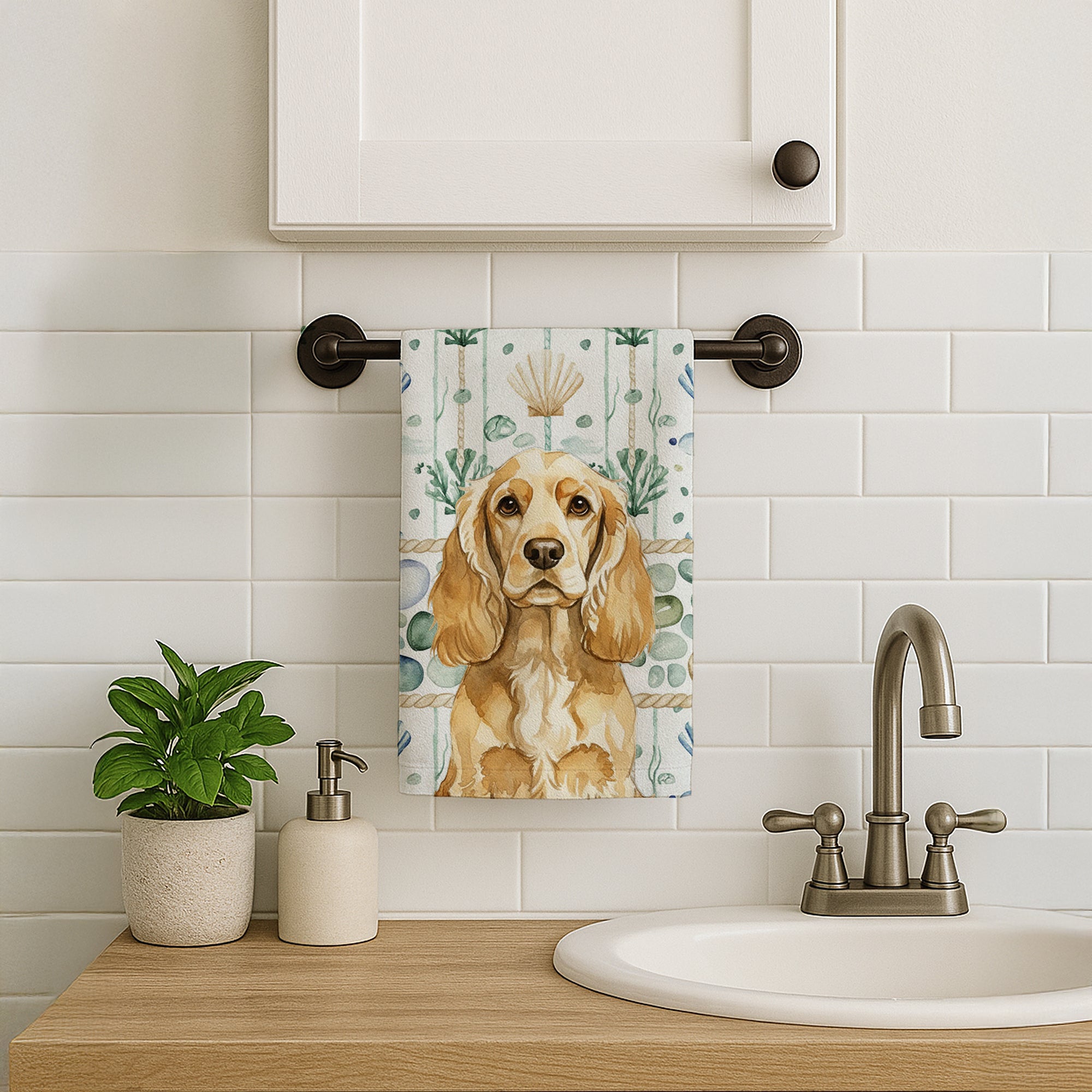 Caroline's Treasures Buff Cocker Spaniel Coastal Sea Glass Kitchen Towel