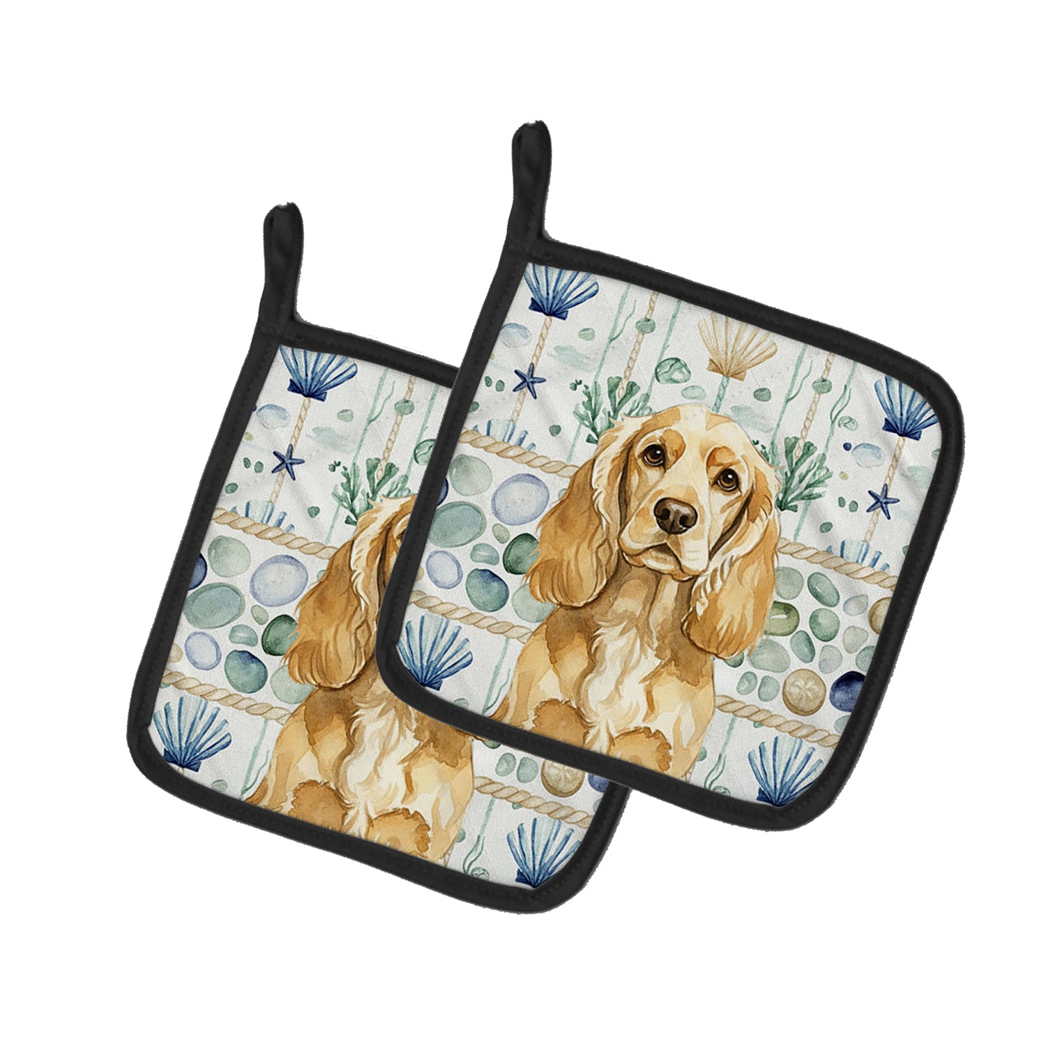 Caroline's Treasures Buff Cocker Spaniel Coastal Sea Glass Pair of Pot Holders