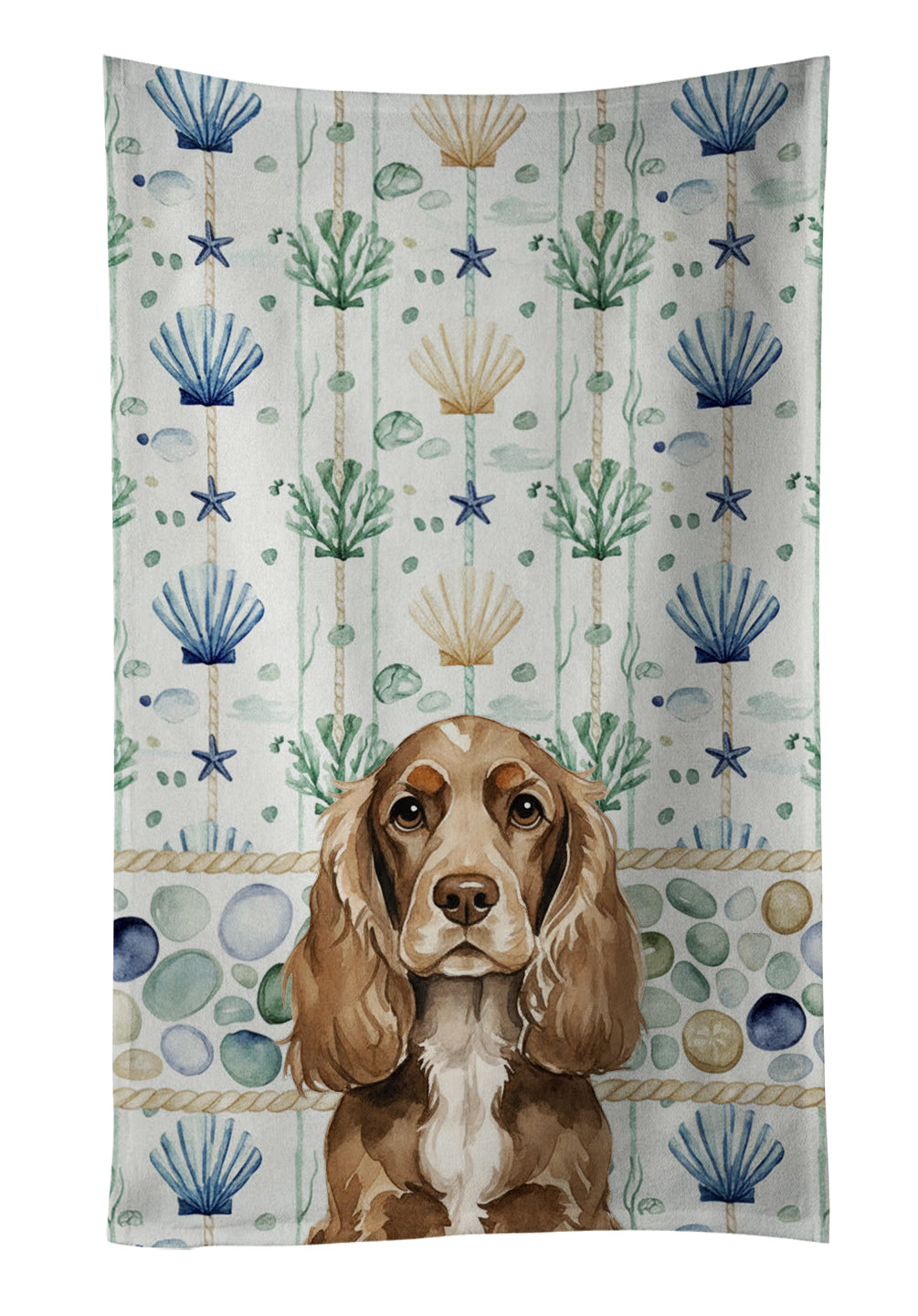 Caroline's Treasures Chocolate Cocker Spaniel Coastal Sea Glass Kitchen Towel