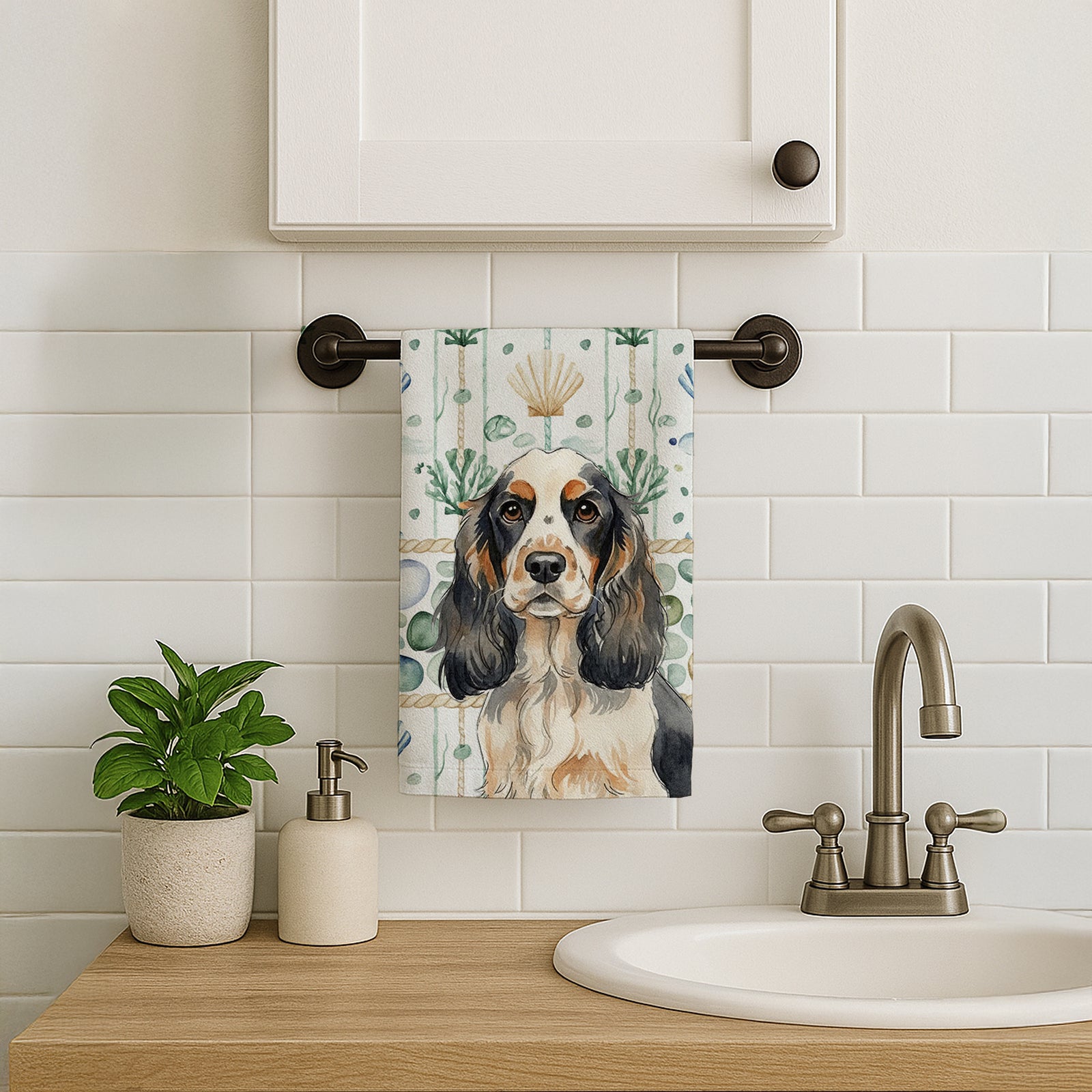 Caroline's Treasures Parti Cocker Spaniel Coastal Sea Glass Kitchen Towel