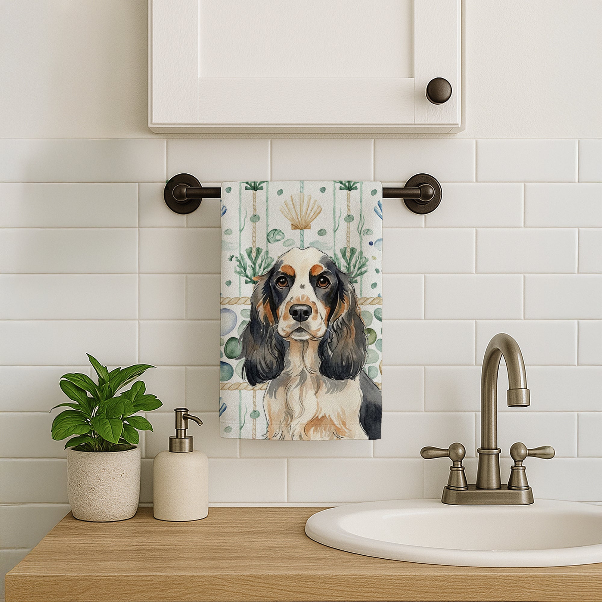 Caroline's Treasures Parti Cocker Spaniel Coastal Sea Glass Kitchen Towel
