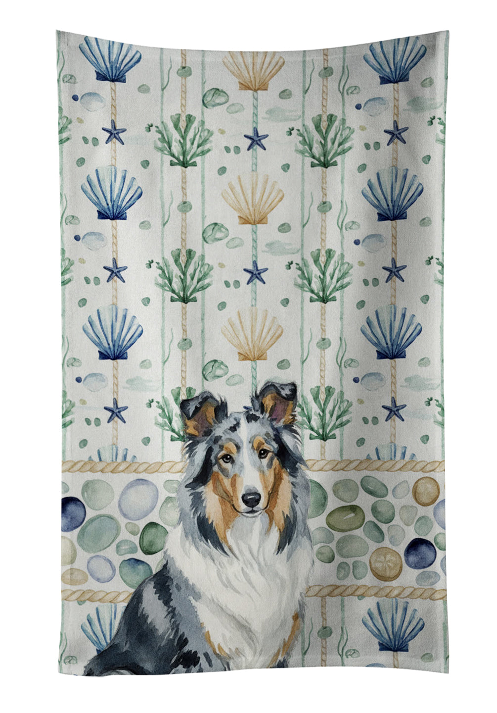 Caroline's Treasures Blue Merle Collie Coastal Sea Glass Kitchen Towel