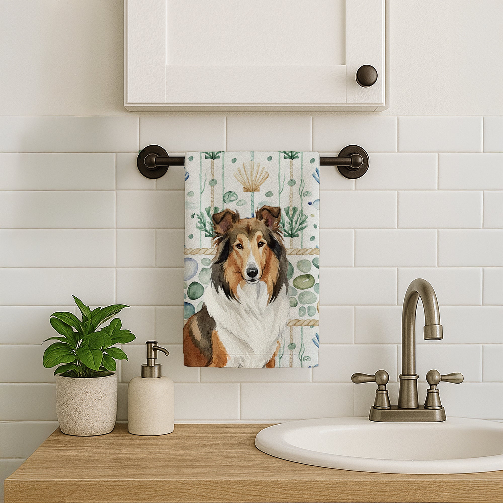 Caroline's Treasures Sable Collie Coastal Sea Glass Kitchen Towel