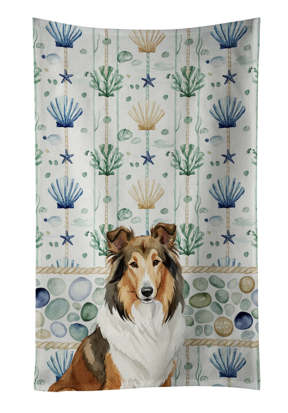Caroline's Treasures Sable Collie Coastal Sea Glass Kitchen Towel