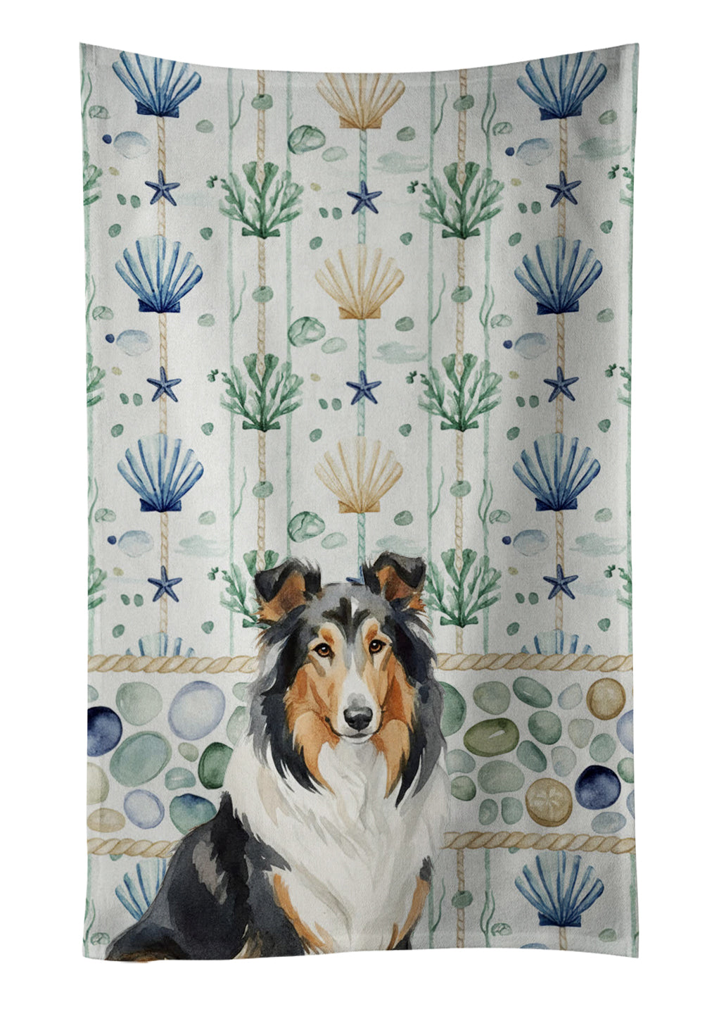 Caroline's Treasures Tricolor Collie Coastal Sea Glass Kitchen Towel