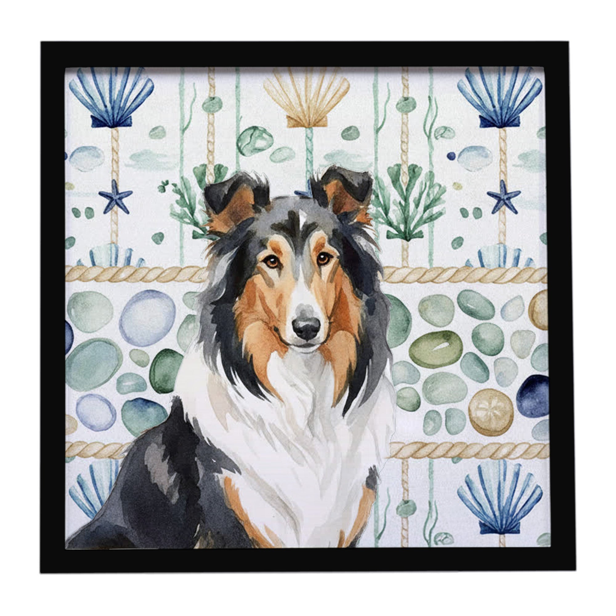 Caroline's Treasures Tricolor Collie Coastal Sea Glass Framed Metal Print