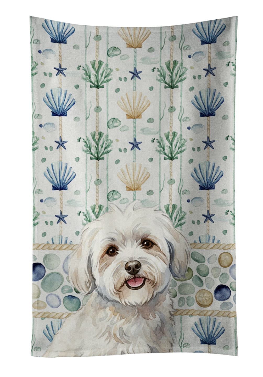 Caroline's Treasures Coton de Tulear Coastal Sea Glass Kitchen Towel