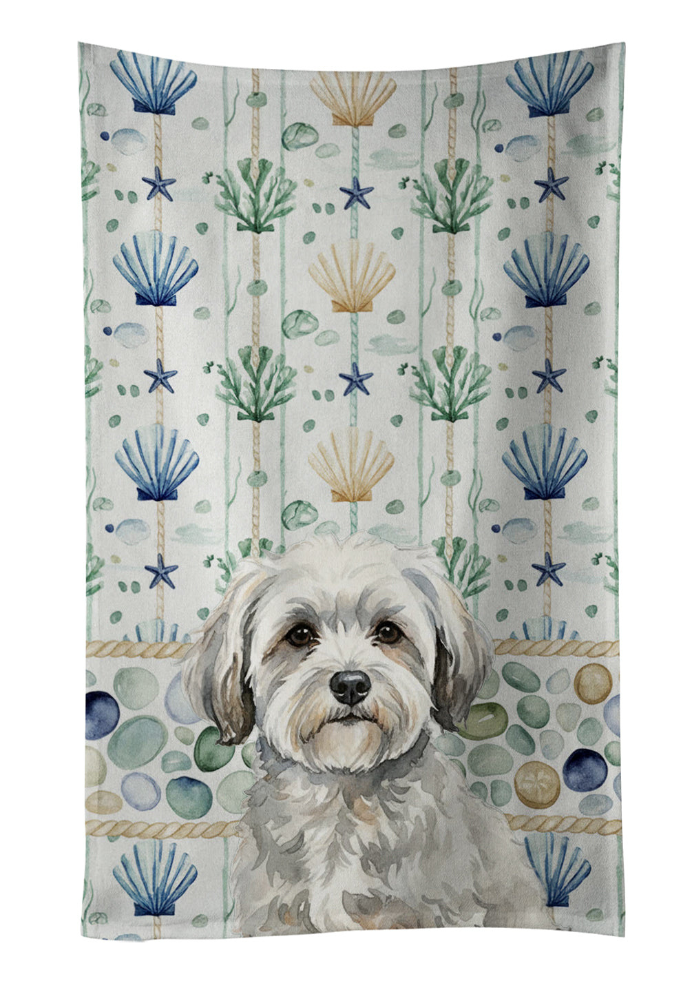 Caroline's Treasures White with Gray Coton de Tulear Coastal Sea Glass Kitchen Towel