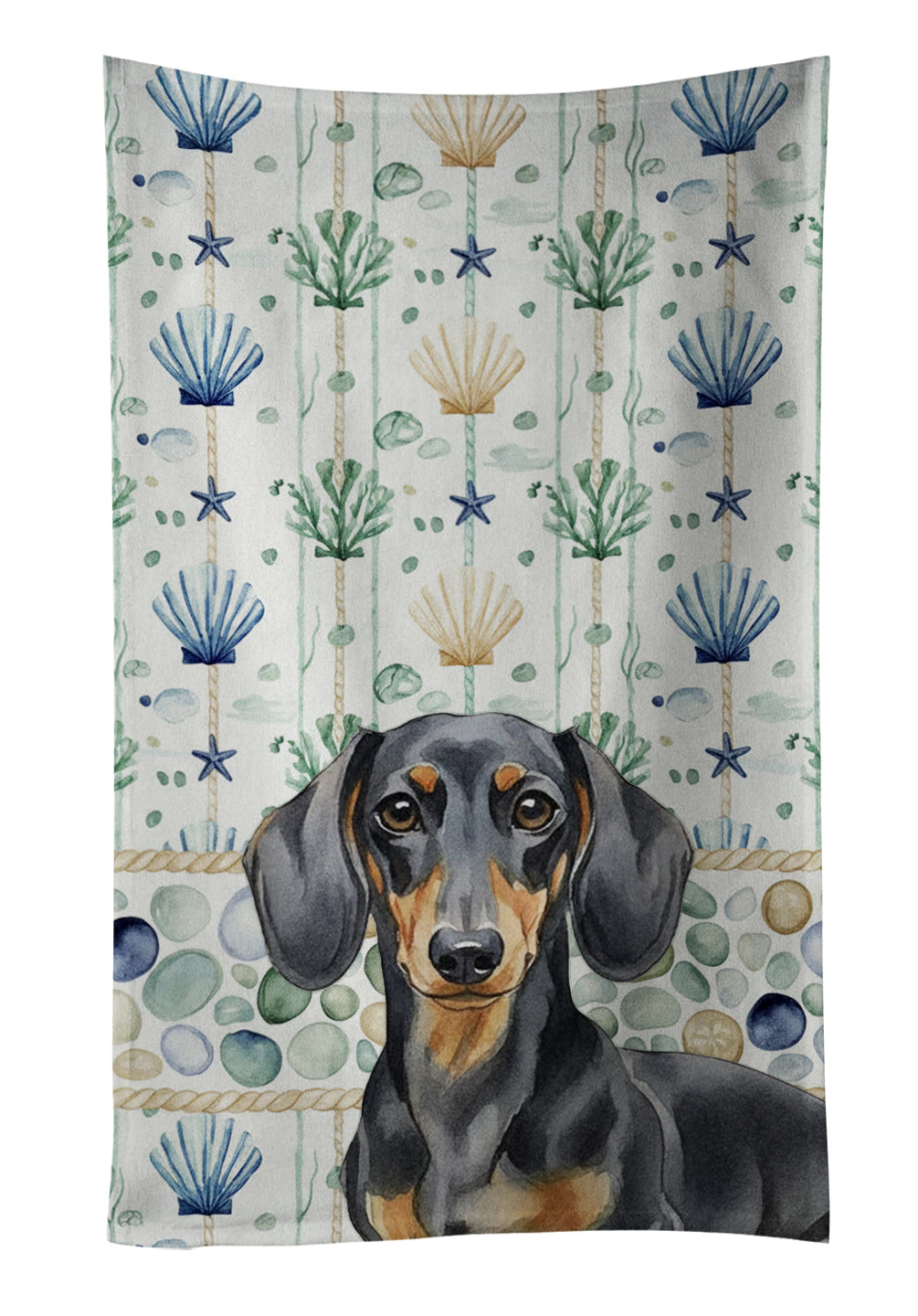 Caroline's Treasures Black and Tan Dachshund Coastal Sea Glass Kitchen Towel