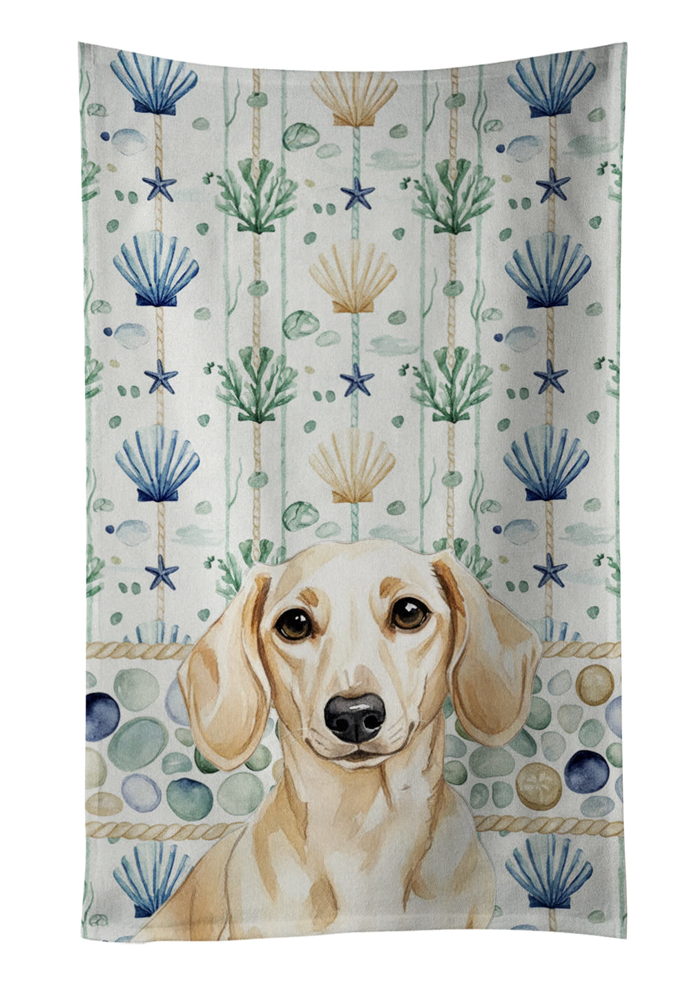 Caroline's Treasures Cream Dachshund Coastal Sea Glass Kitchen Towel
