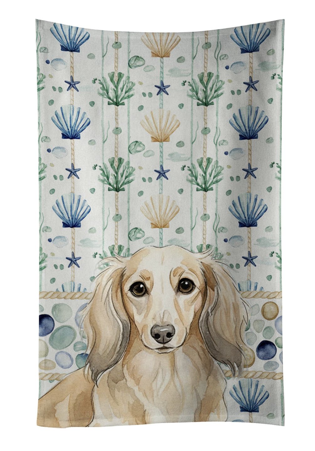 Caroline's Treasures Longhaired Cream Dachshund Coastal Sea Glass Kitchen Towel
