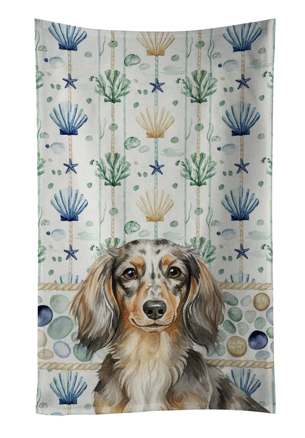 Caroline's Treasures Longhaired Dapple Dachshund Coastal Sea Glass Kitchen Towel