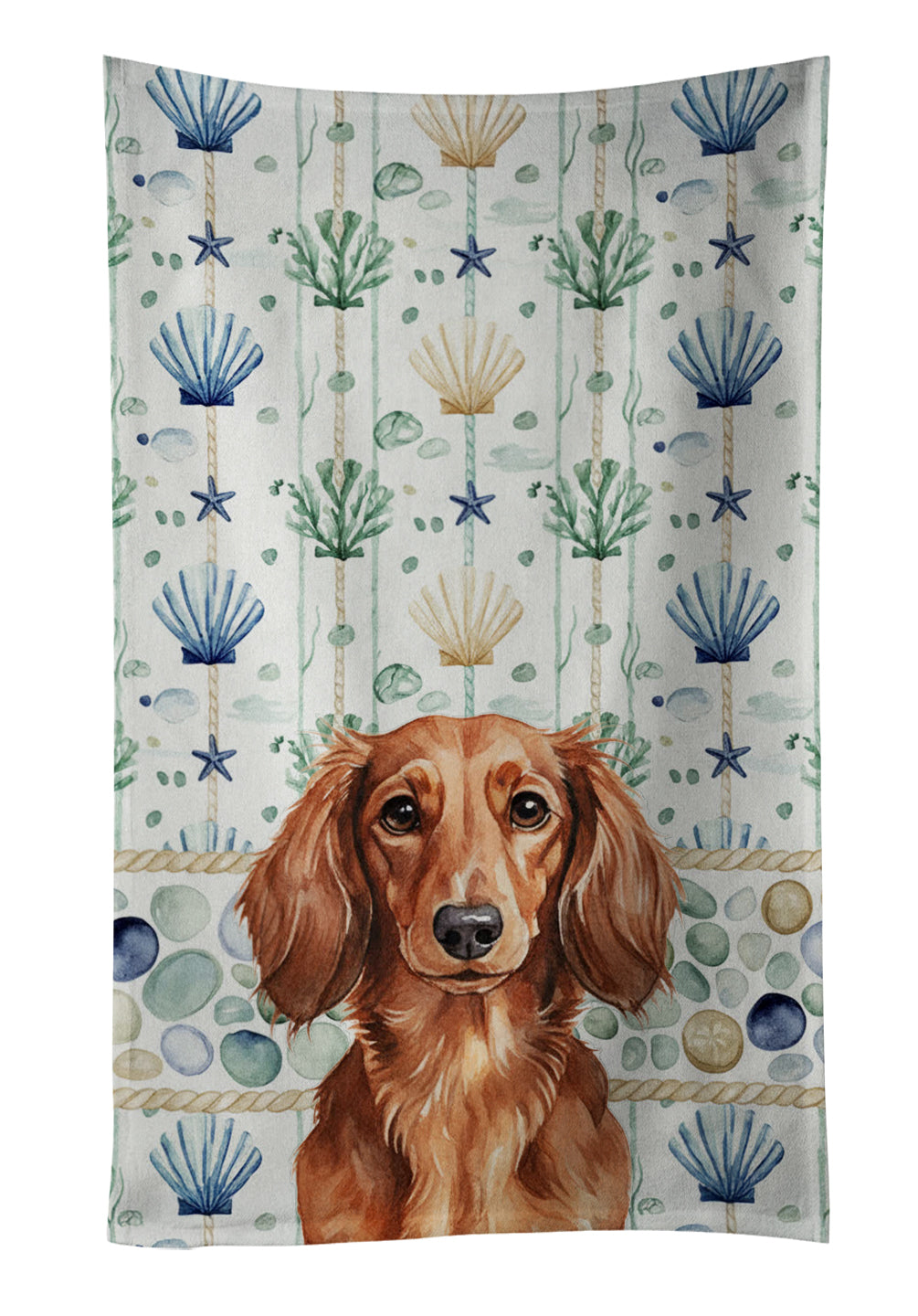 Caroline's Treasures Longhaired Red Dachshund Coastal Sea Glass Kitchen Towel