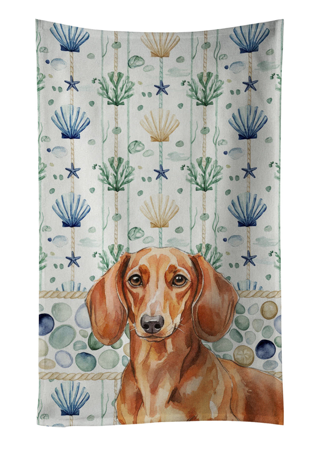 Caroline's Treasures Red Brown Dachshund Coastal Sea Glass Kitchen Towel