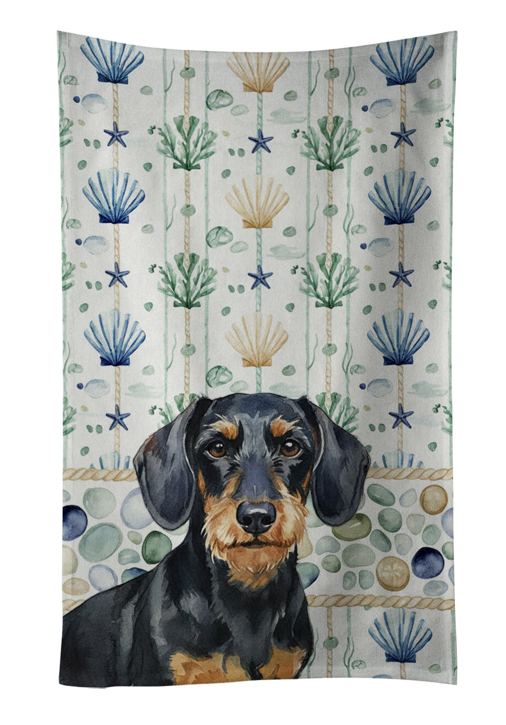 Caroline's Treasures Wirehaired Black and Tan Dachshund Coastal Sea Glass Kitchen Towel