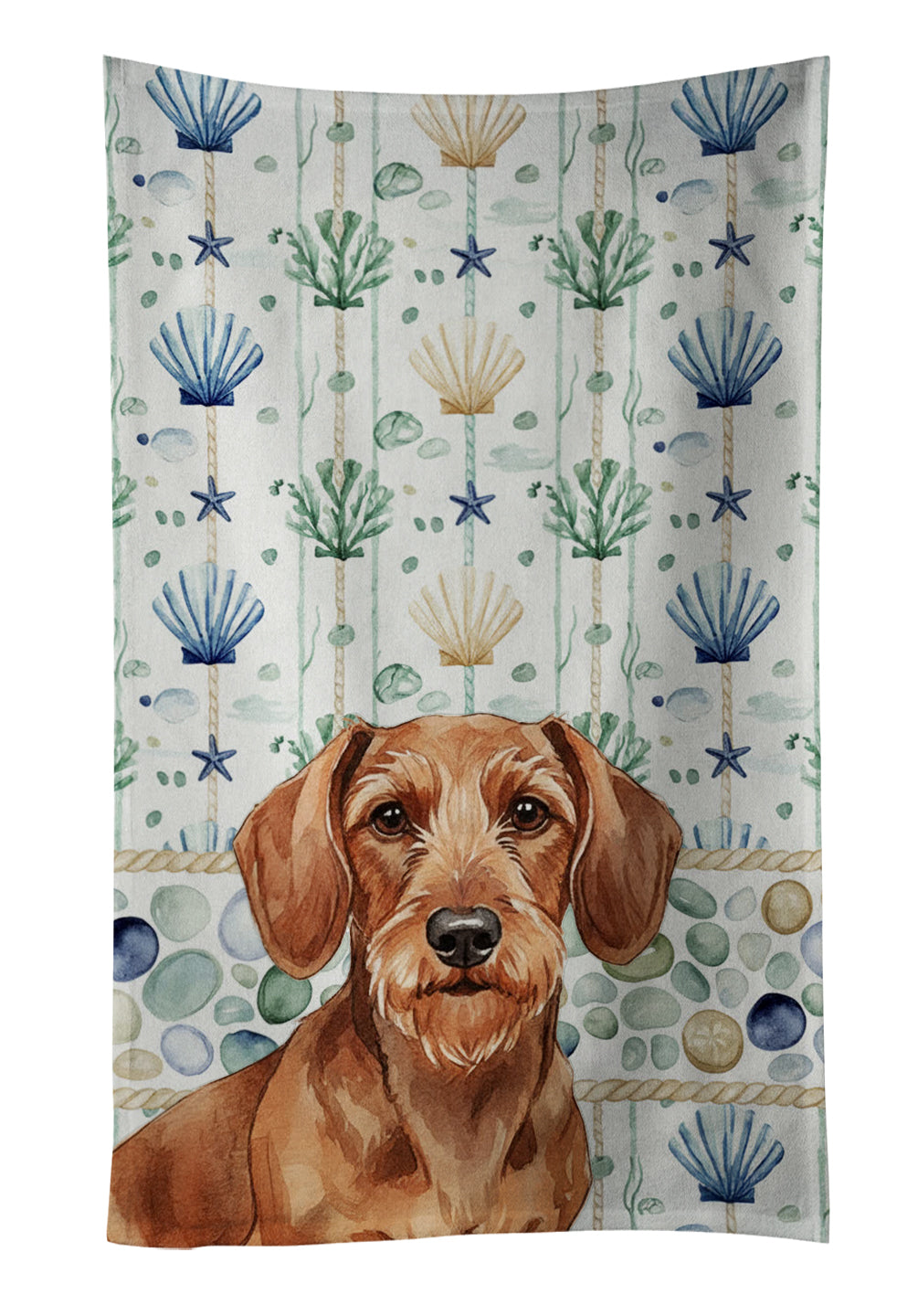 Caroline's Treasures Wirehaired Red Dachshund Coastal Sea Glass Kitchen Towel