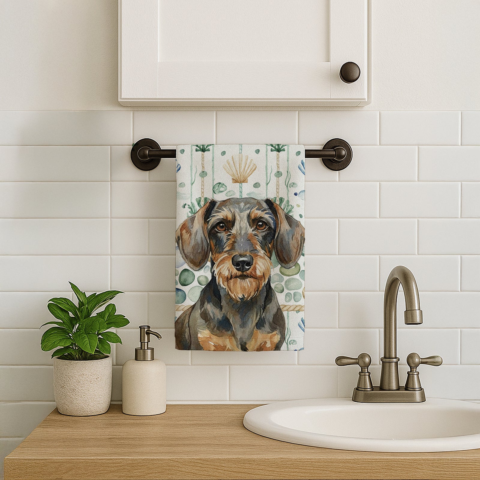 Caroline's Treasures Wirehaired Wild Boar Dachshund Coastal Sea Glass Kitchen Towel