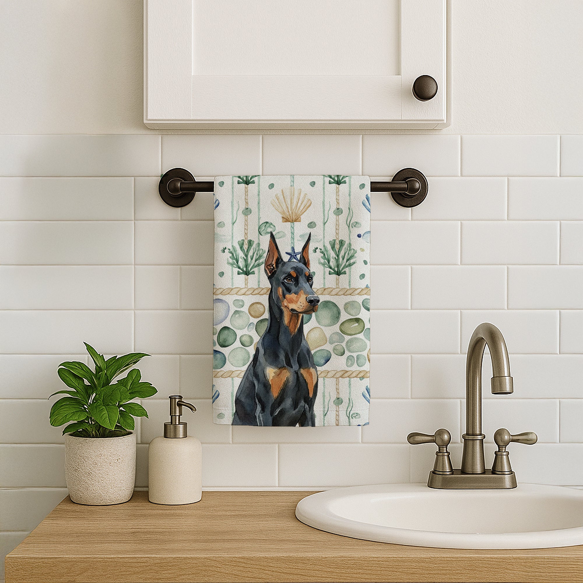 Caroline's Treasures Doberman Pinscher Coastal Sea Glass Kitchen Towel