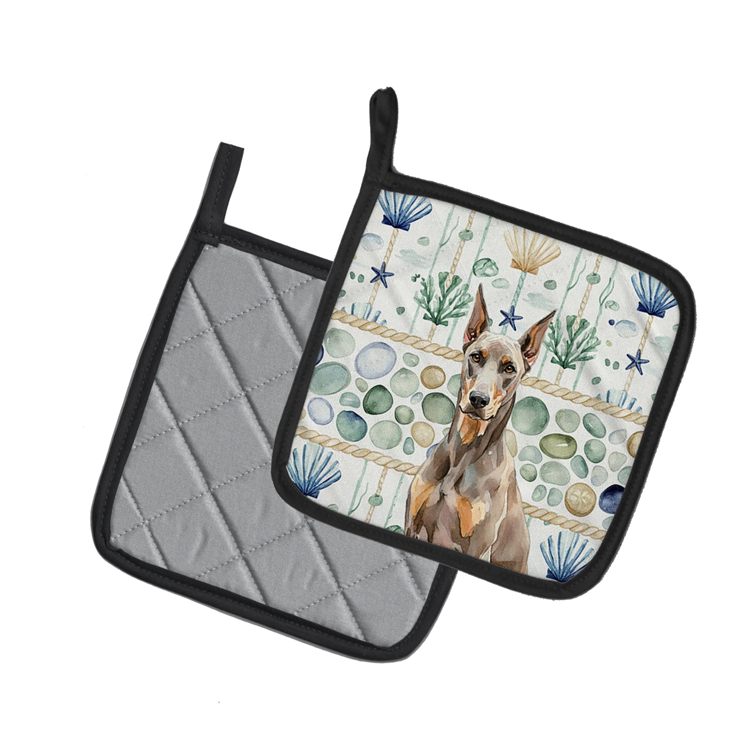 Caroline's Treasures Fawn Doberman Pinscher Coastal Sea Glass Pair of Pot Holders