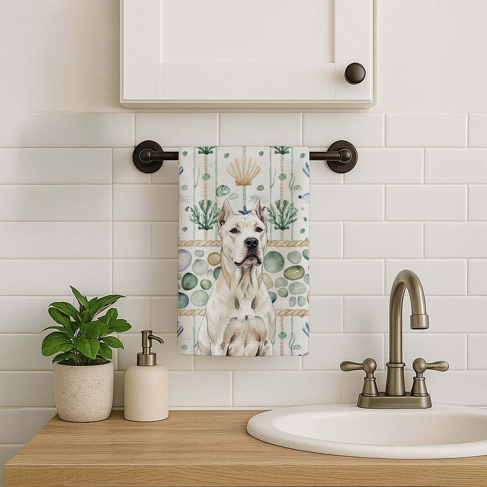 Caroline's Treasures Dogo Argentino Coastal Sea Glass Kitchen Towel