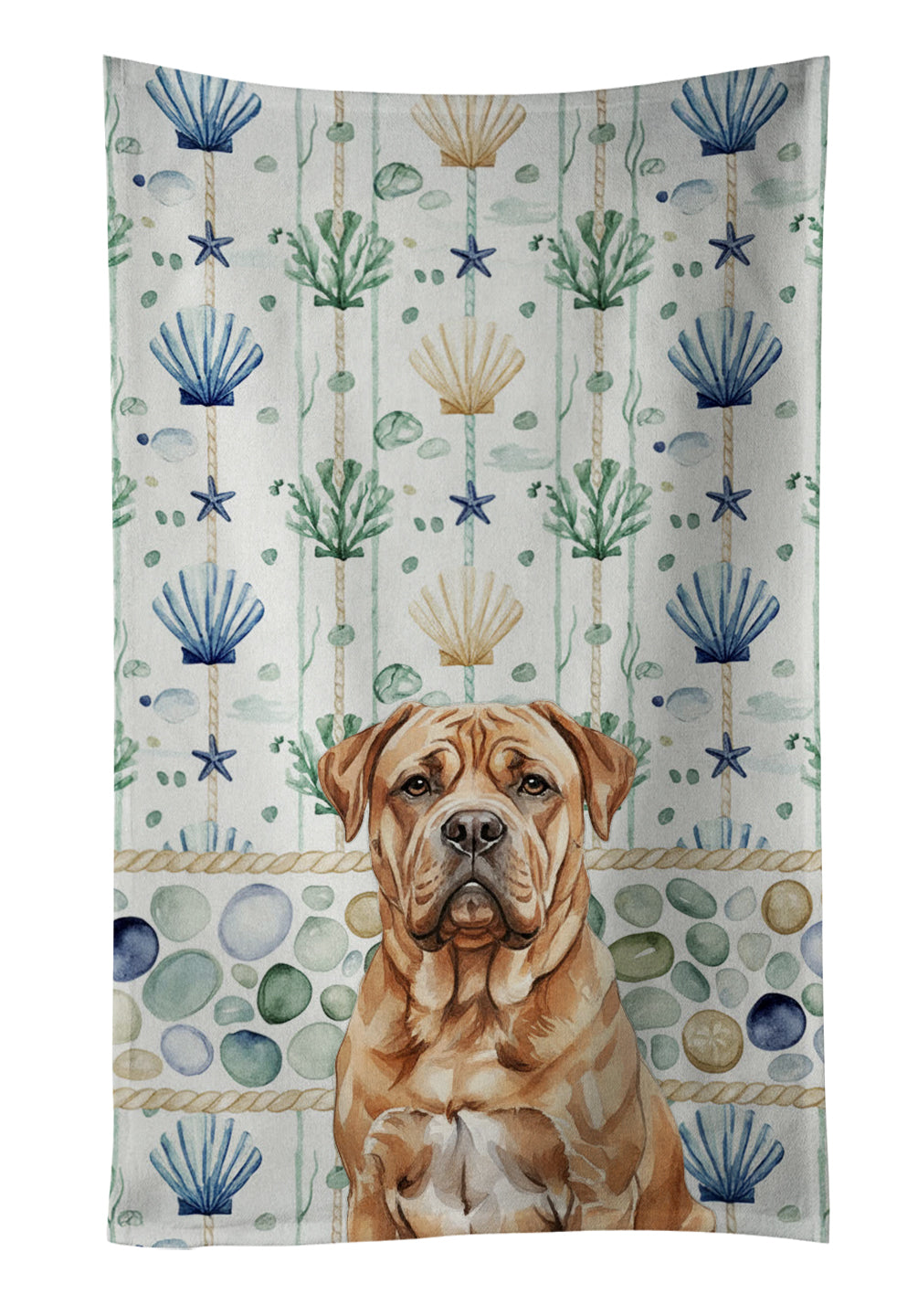 Caroline's Treasures Dogue de Bordeaux Coastal Sea Glass Kitchen Towel