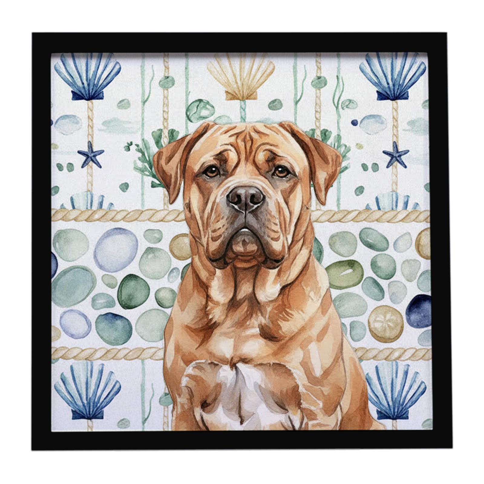Caroline's Treasures Dogue de Bordeaux Coastal Sea Glass Framed Metal Print