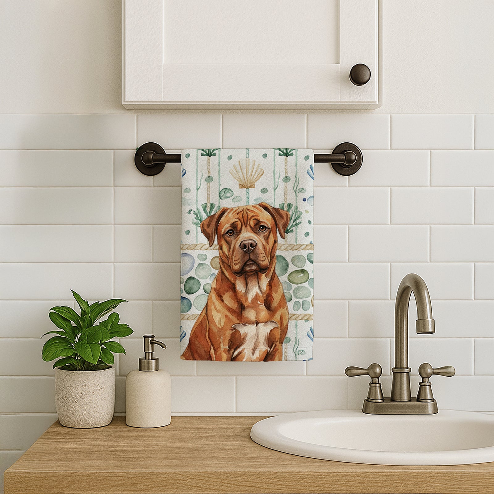 Caroline's Treasures Mahogany Dogue de Bordeaux Coastal Sea Glass Kitchen Towel
