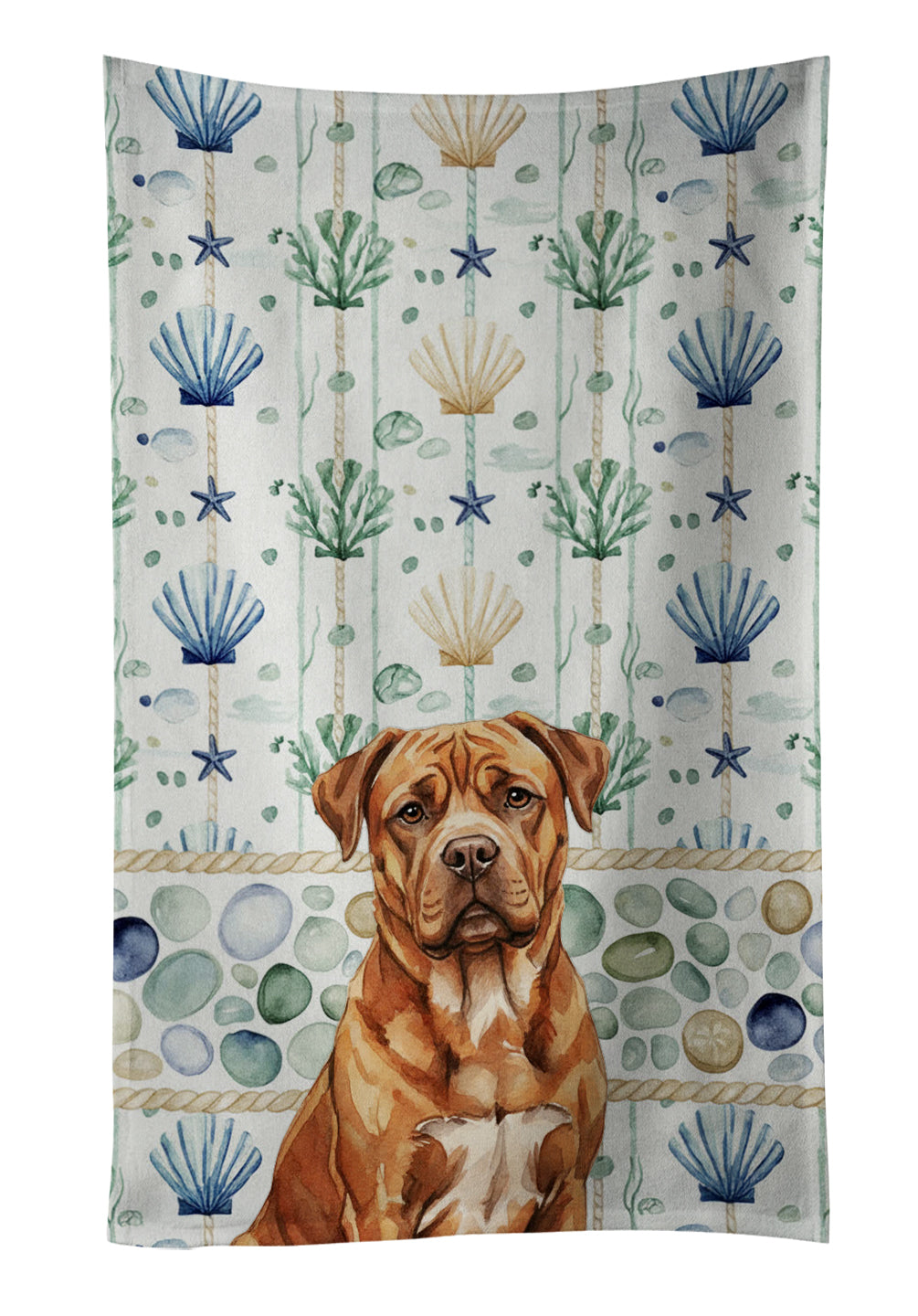 Caroline's Treasures Mahogany Dogue de Bordeaux Coastal Sea Glass Kitchen Towel