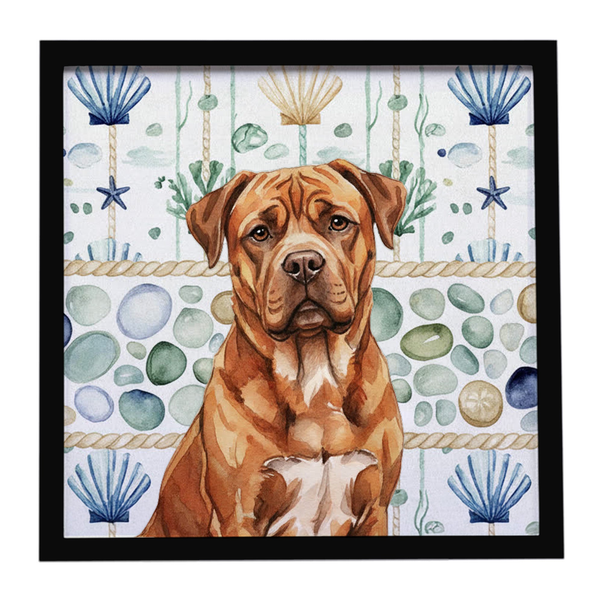 Caroline's Treasures Mahogany Dogue de Bordeaux Coastal Sea Glass Framed Metal Print