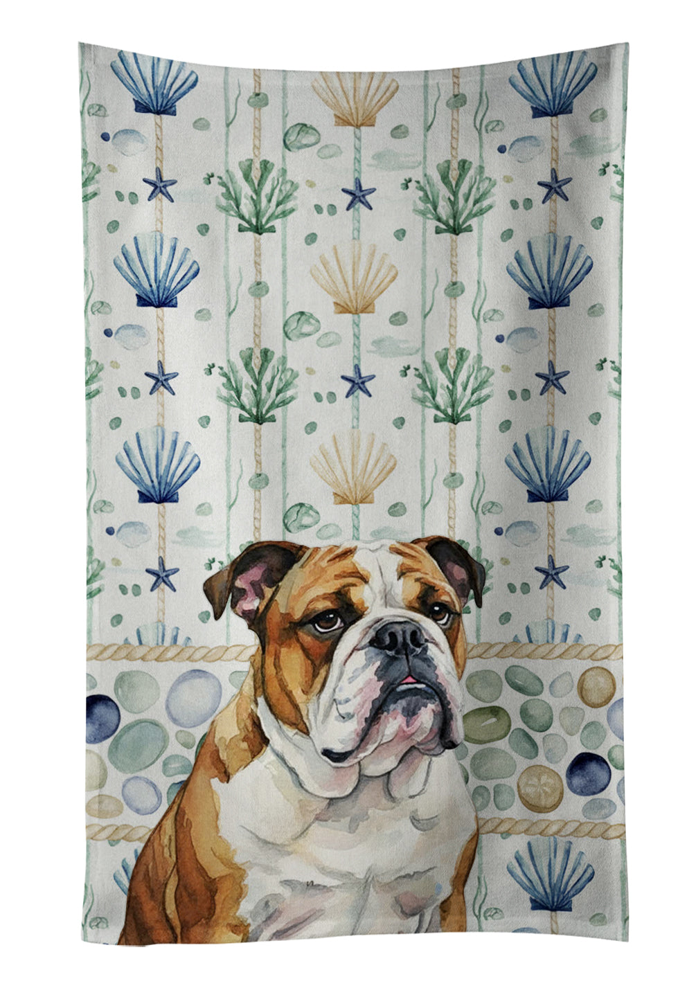 Caroline's Treasures Brindle and White English Bulldog Coastal Sea Glass Kitchen Towel