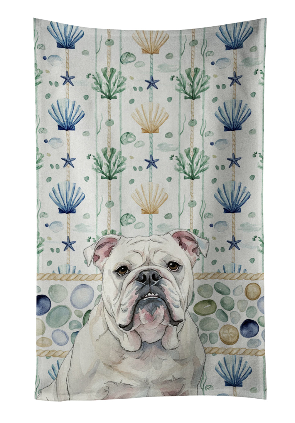 Caroline's Treasures White English Bulldog Coastal Sea Glass Kitchen Towel