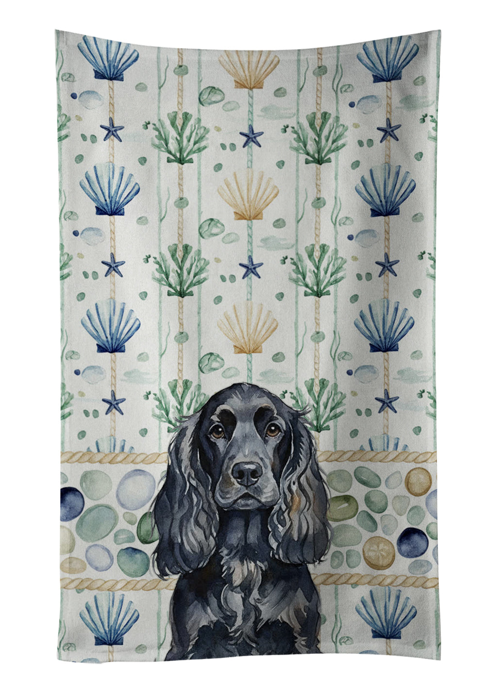 Caroline's Treasures Black English Cocker Spaniel Coastal Sea Glass Kitchen Towel