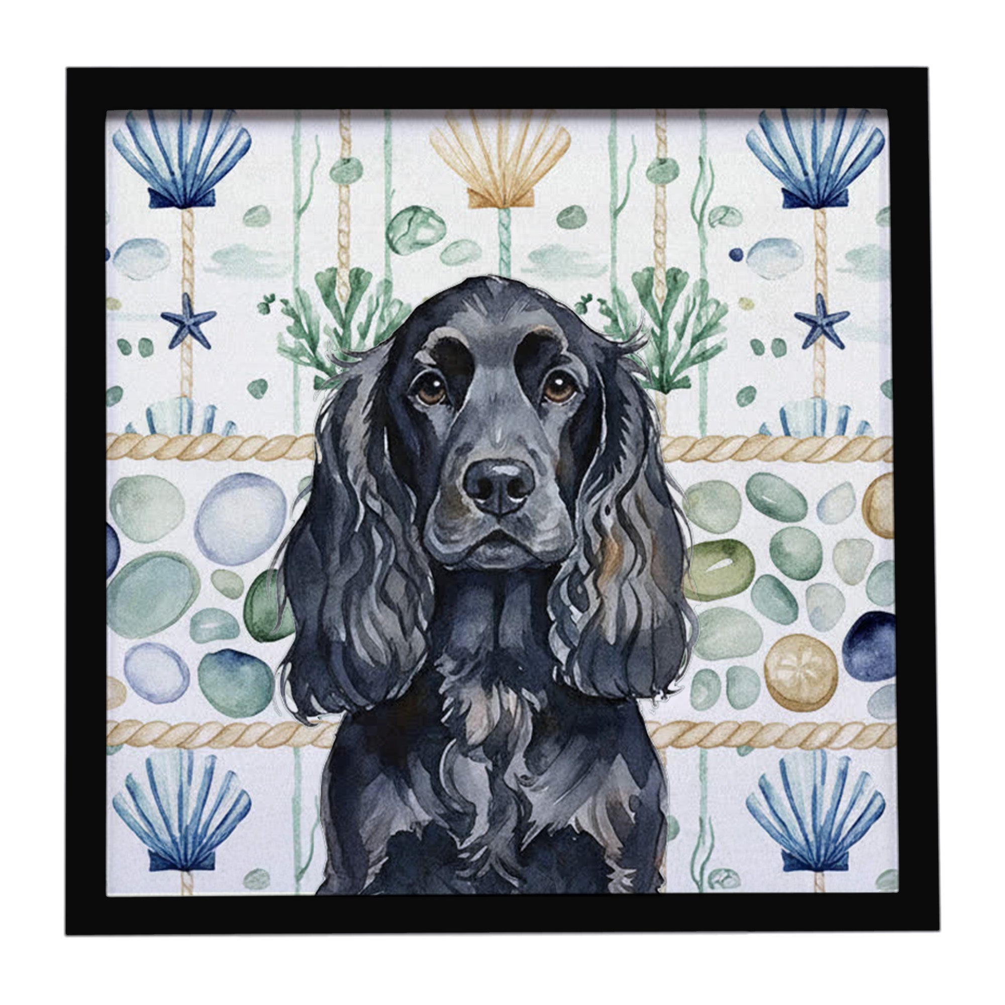 Caroline's Treasures Black English Cocker Spaniel Coastal Sea Glass Framed Metal Print
