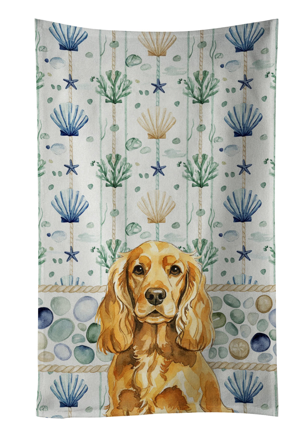 Caroline's Treasures Golden English Cocker Spaniel Coastal Sea Glass Kitchen Towel