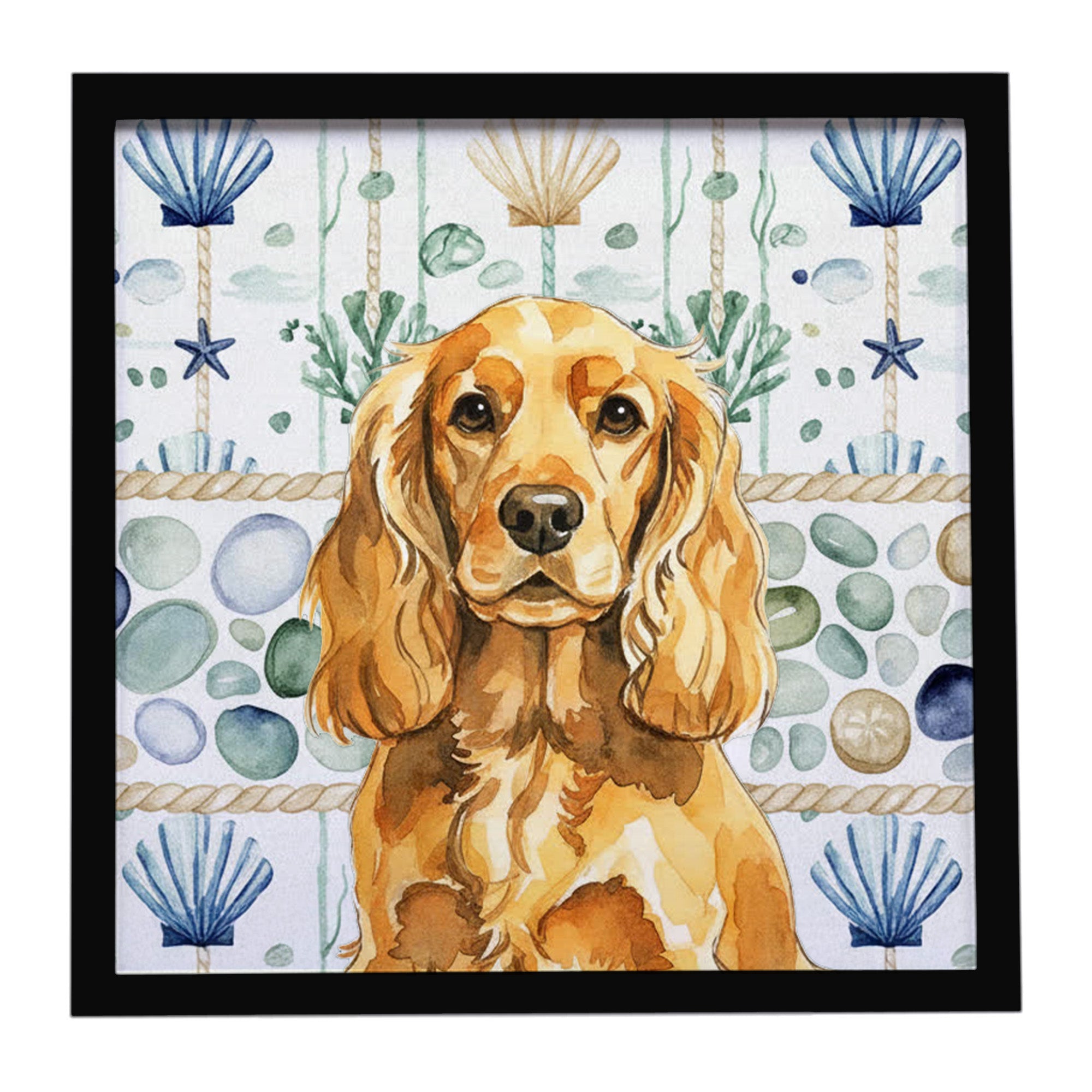 Caroline's Treasures Golden English Cocker Spaniel Coastal Sea Glass Framed Metal Print