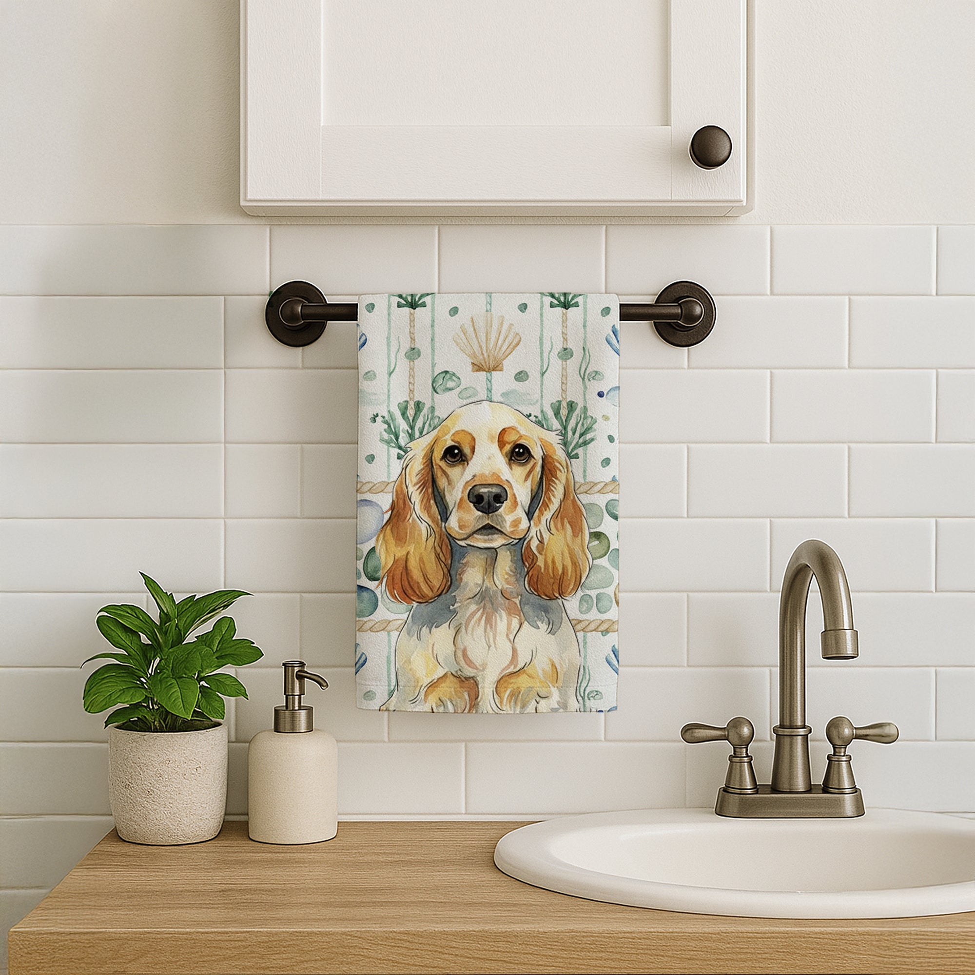 Caroline's Treasures Lemon Roan English Cocker Spaniel Coastal Sea Glass Kitchen Towel