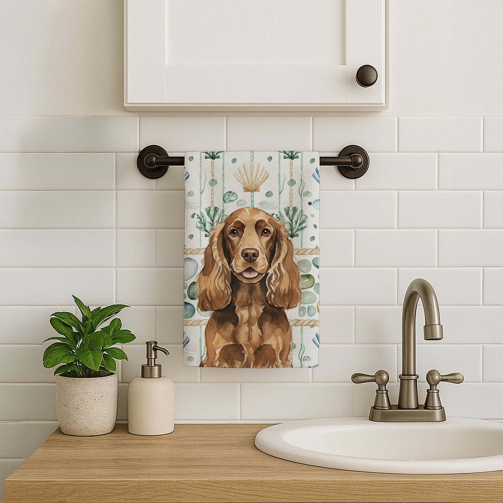 Caroline's Treasures Liver English Cocker Spaniel Coastal Sea Glass Kitchen Towel