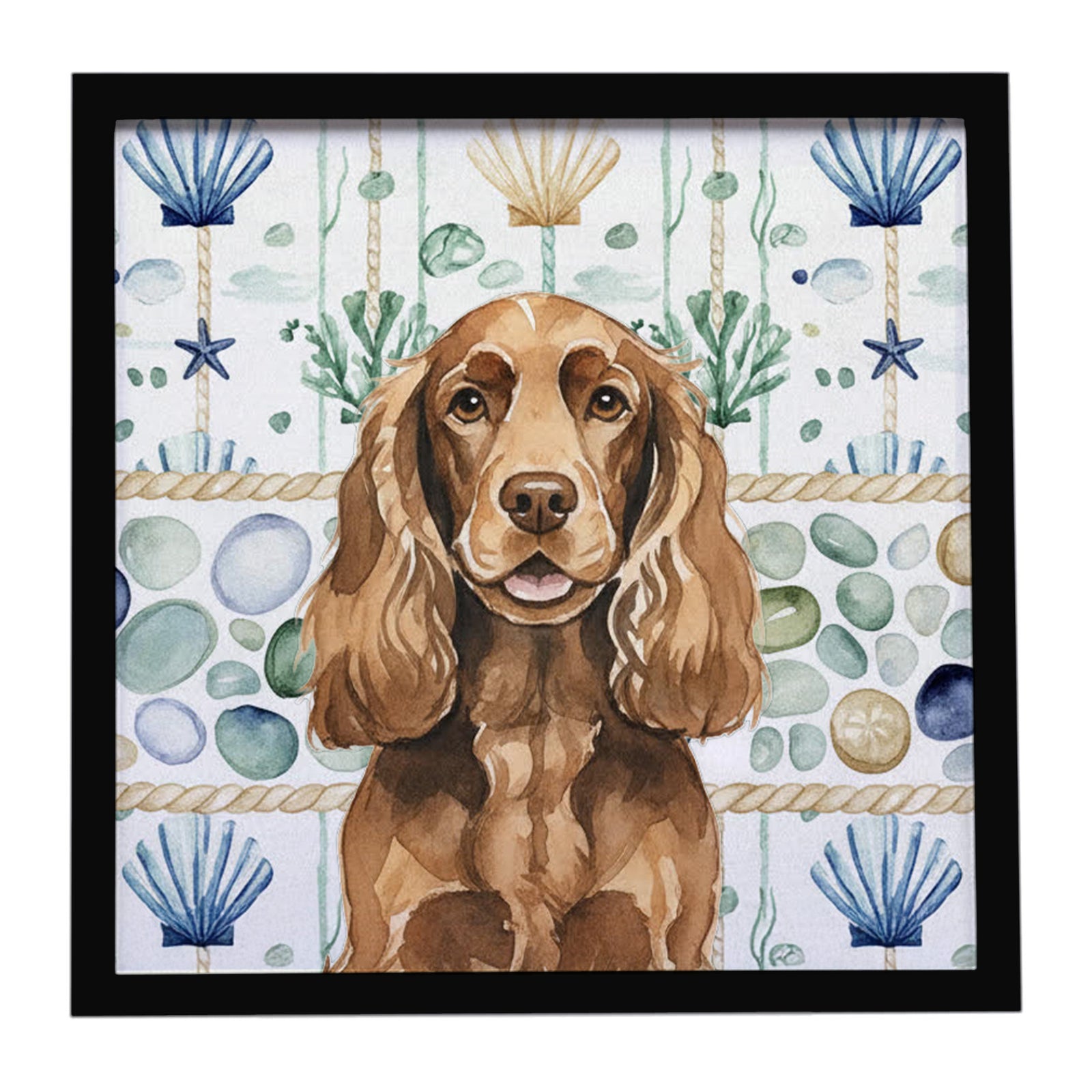 Caroline's Treasures Liver English Cocker Spaniel Coastal Sea Glass Framed Metal Print