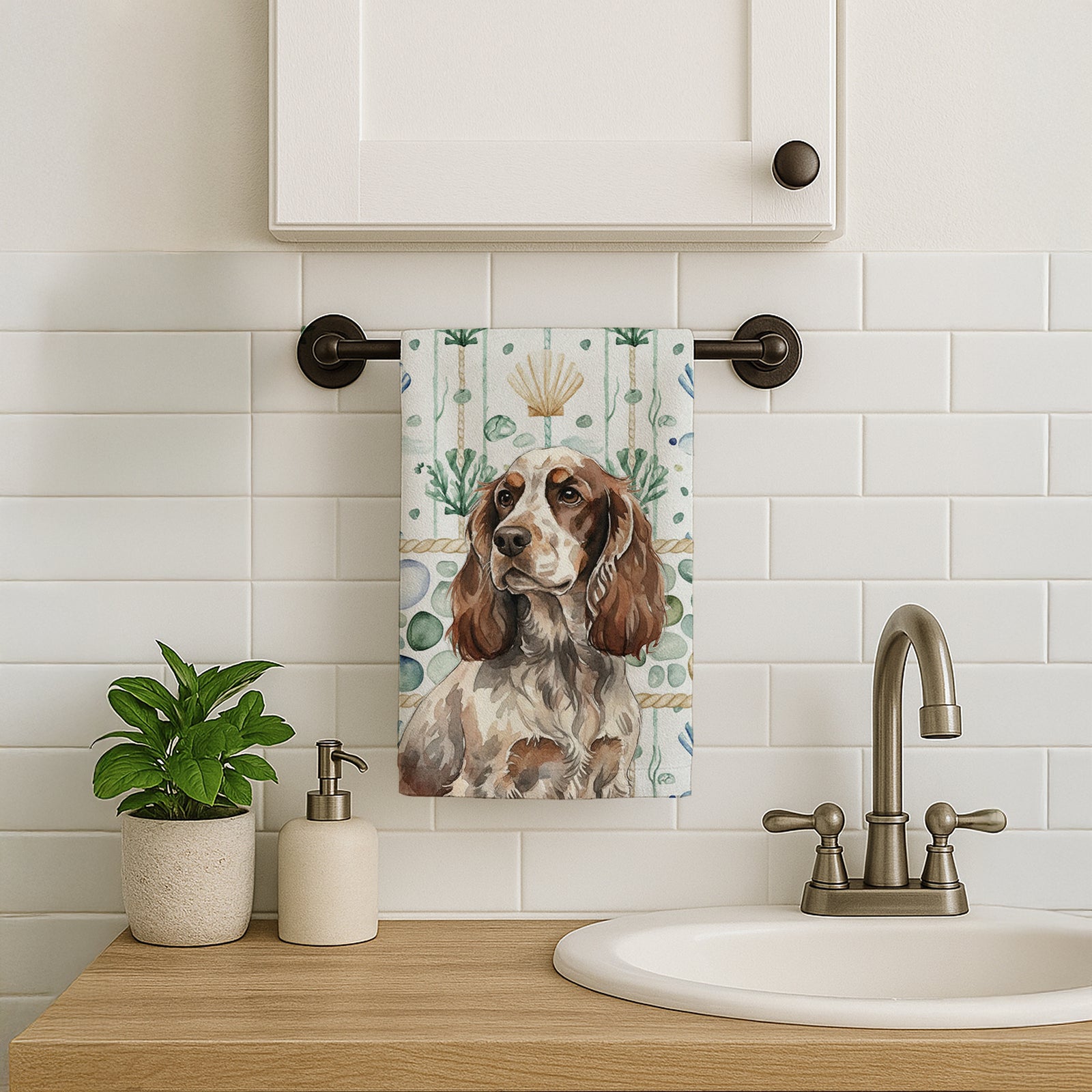 Caroline's Treasures Liver Roan English Cocker Spaniel Coastal Sea Glass Kitchen Towel