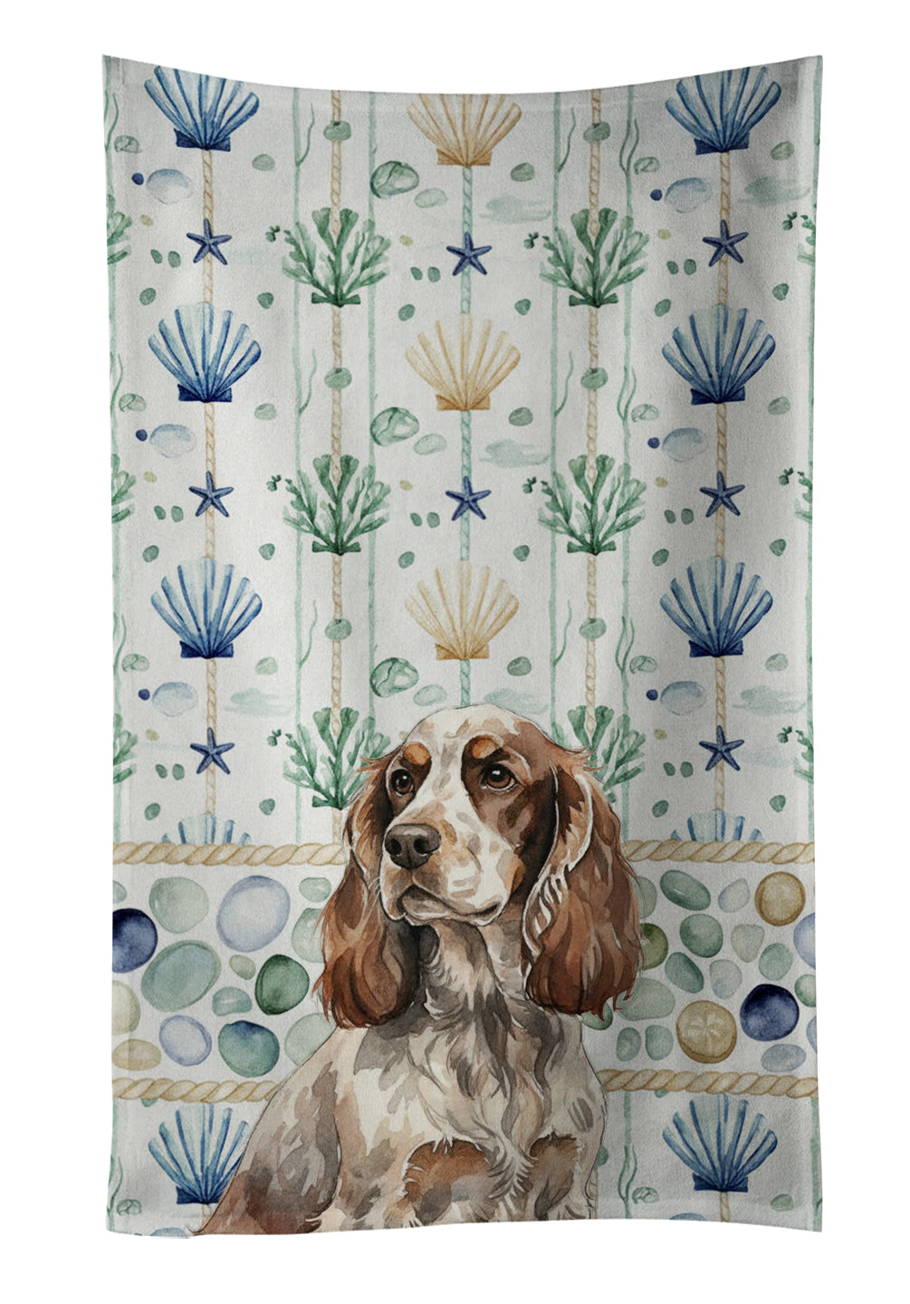 Caroline's Treasures Liver Roan English Cocker Spaniel Coastal Sea Glass Kitchen Towel
