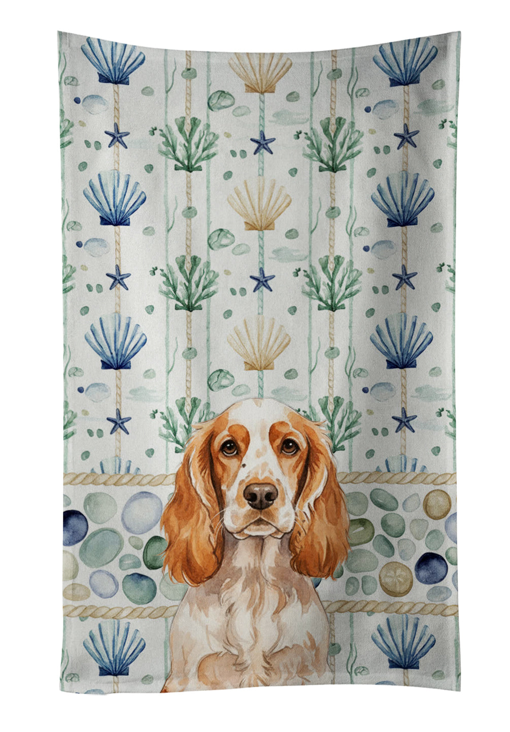 Caroline's Treasures Orange Roan English Cocker Spaniel Coastal Sea Glass Kitchen Towel