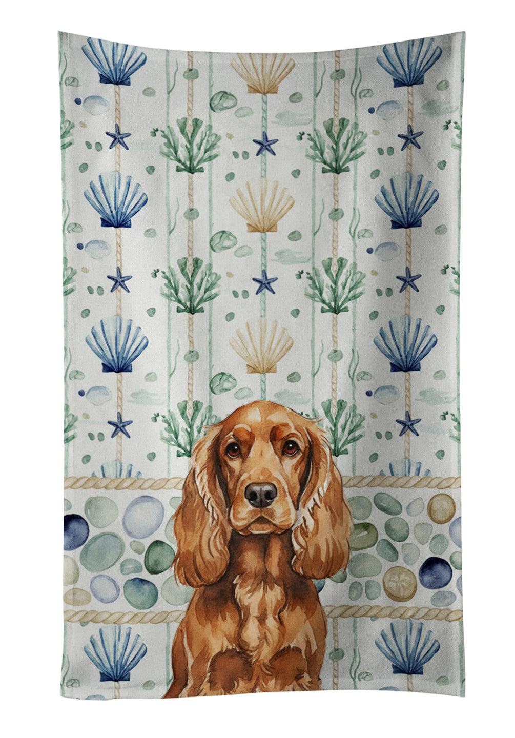 Caroline's Treasures Red English Cocker Spaniel Coastal Sea Glass Kitchen Towel