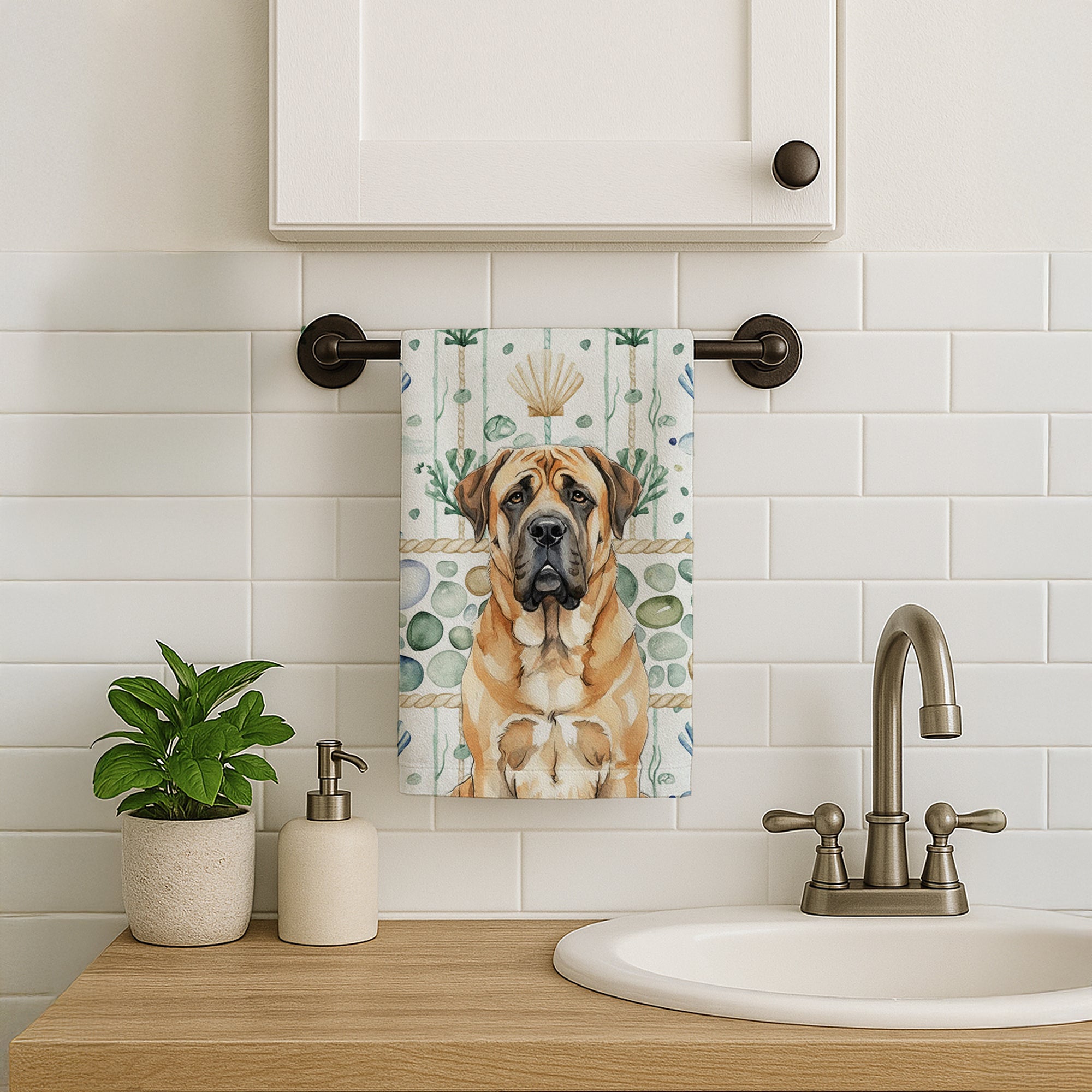Caroline's Treasures Apricot English Mastiff Coastal Sea Glass Kitchen Towel