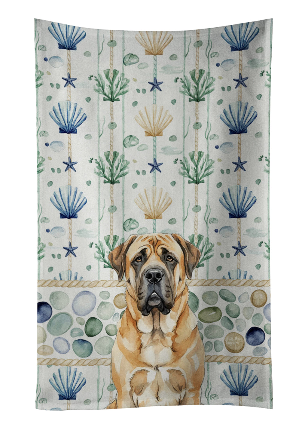 Caroline's Treasures Apricot English Mastiff Coastal Sea Glass Kitchen Towel