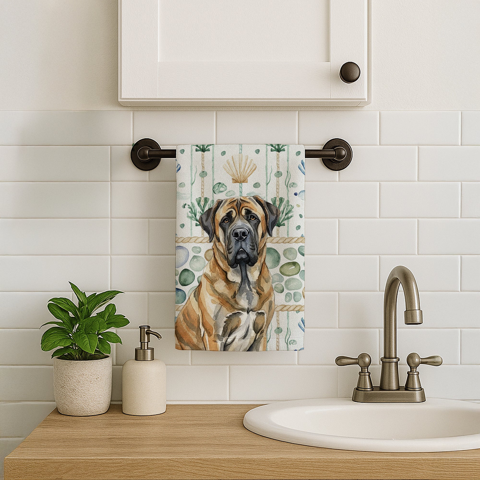 Caroline's Treasures Brindle English Mastiff Coastal Sea Glass Kitchen Towel
