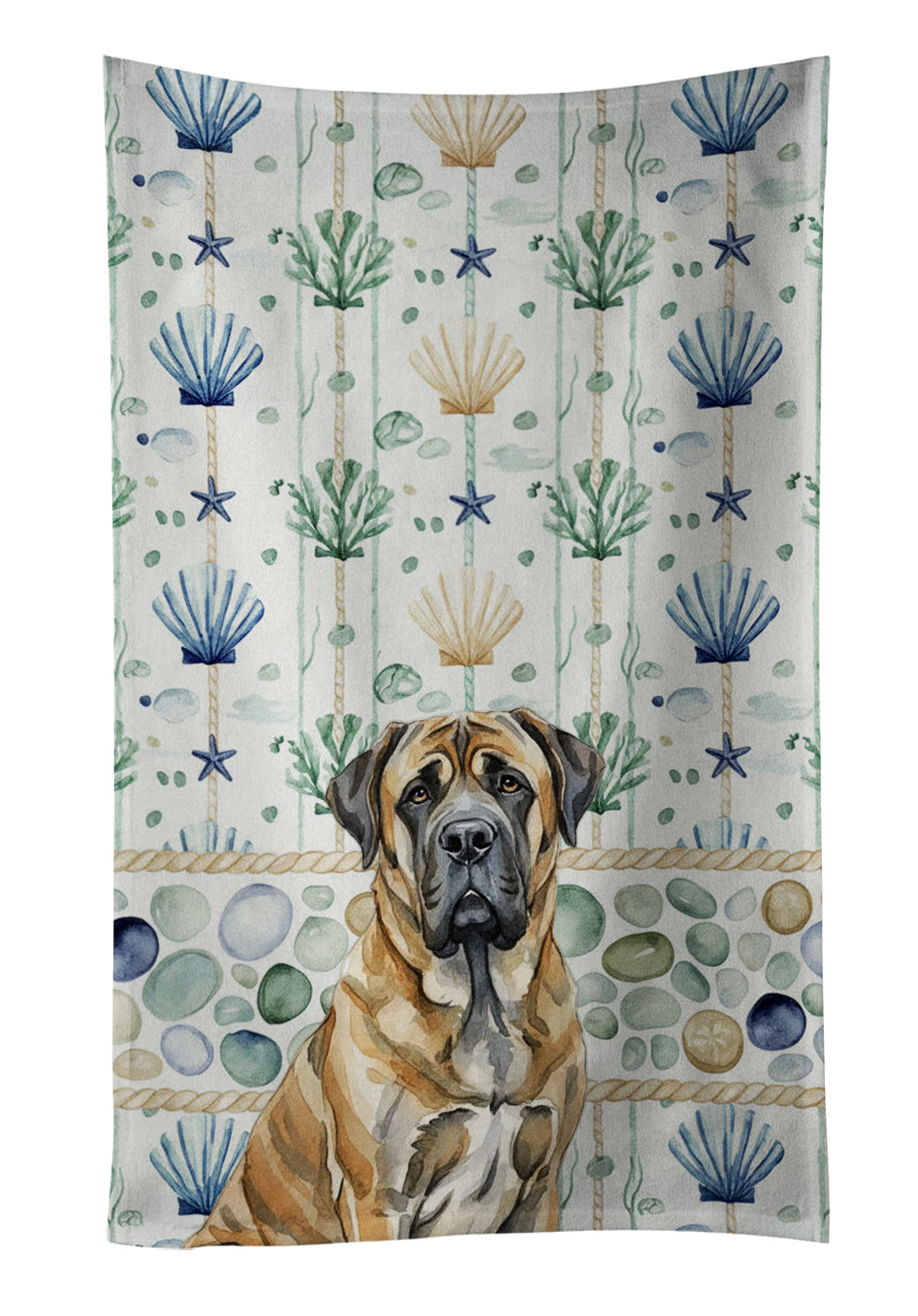 Caroline's Treasures Brindle English Mastiff Coastal Sea Glass Kitchen Towel