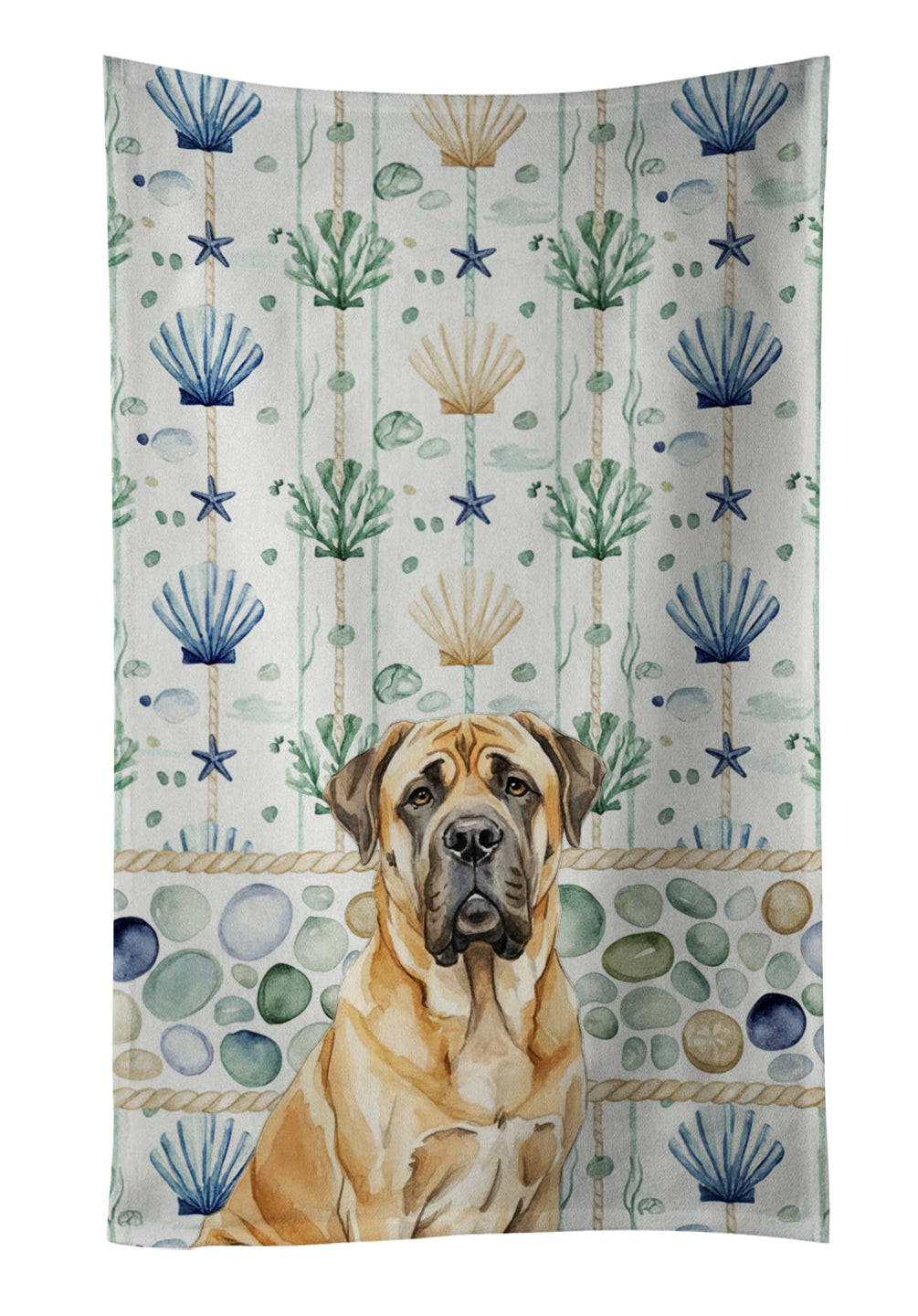 Caroline's Treasures Fawn English Mastiff Coastal Sea Glass Kitchen Towel